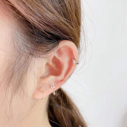 Asymmetric Music Note Half Hoop Earrings S925 Sterling Silver Minimalist Simple Cartilage Ear Cuffs Earring Hoops Studs Piercing Unique Jewelry Gifts for Women BFF in Saudi Arabia