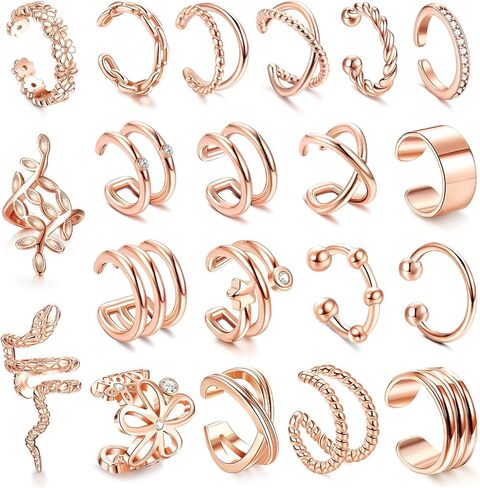 20Pcs Single Ear Cuffs Earrings for Women Ear Cuff Gold Flower CZ Cuff Earrings Clip On Earrings For Women in Saudi Arabia