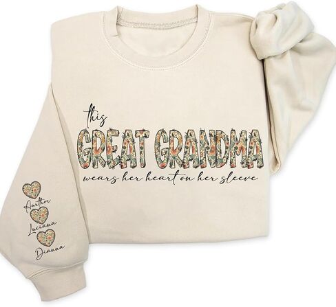 Custom Grandma Heart Sleeve Sweatshirt, Personalized Nickname Mom Grandma Shirt, Cozy Apparel for Women in Saudi Arabia