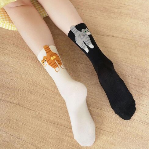 Cute Cat Crew Socks 2-Pairs, Soft Cotton Animal Themed Novelty Socks for Women and Men, Fun Casual Wear Gift Idea in Saudi Arabia
