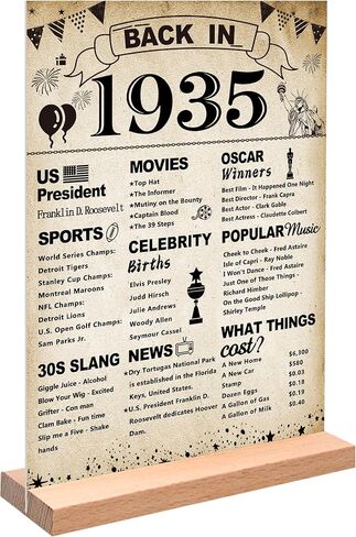 DARUNAXY 70th Birthday Party Decorations, Vintage Back in 1955 Poster Acrylic Sign with Stand 70 Year Old Party Supplies for Men& Women Vintage 1955 Table Decor 70th Anniversary Class Reunion Gifts in Kuwait