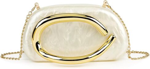 Women’s Acrylic Evening Clutch Purse, Elegant Shell Handbag with Metal Handle Wedding Party Crossbody Shoulder Bag in Saudi Arabia