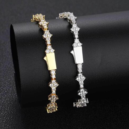 14K Gold Hip-Hop Moissanite Tennis Chain Bracelet, Single Row Design, Unisex, Stylish Accessory for Couples, Luxurious and Elegant in Saudi Arabia
