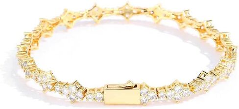 14K Gold Hip-Hop Moissanite Tennis Chain Bracelet, Single Row Design, Unisex, Stylish Accessory for Couples, Luxurious and Elegant in Saudi Arabia