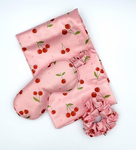 Slumber Satin Beauty Sleep Set, Cherry, 3-Piece Set with Pillowcase, Eye Mask, and Scrunchie in Saudi Arabia