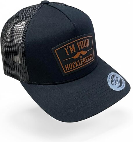 I'm Your Huckleberry Trucker Hat – Black YP Snapback with Rawhide Leatherette Patch – Western Trucker Cap - in Saudi Arabia