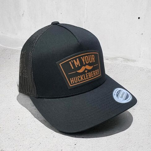 I'm Your Huckleberry Trucker Hat – Black YP Snapback with Rawhide Leatherette Patch – Western Trucker Cap - in Saudi Arabia