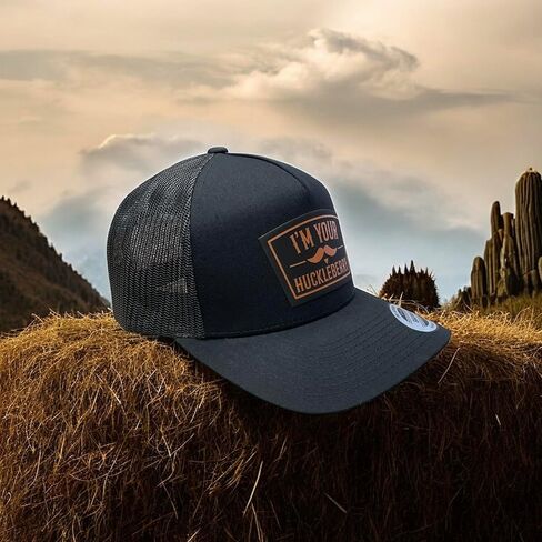 I'm Your Huckleberry Trucker Hat – Black YP Snapback with Rawhide Leatherette Patch – Western Trucker Cap - in Saudi Arabia