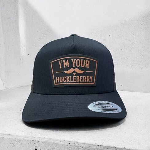 I'm Your Huckleberry Trucker Hat – Black YP Snapback with Rawhide Leatherette Patch – Western Trucker Cap - in Saudi Arabia