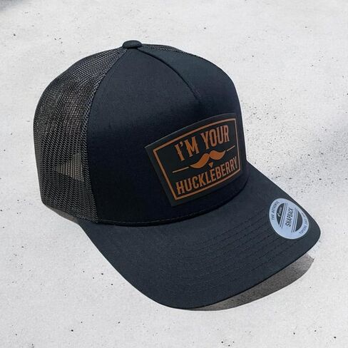 I'm Your Huckleberry Trucker Hat – Black YP Snapback with Rawhide Leatherette Patch – Western Trucker Cap - in Saudi Arabia