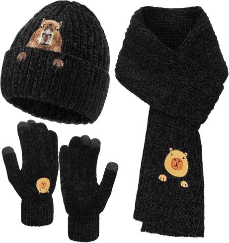 Jecery Winter Knit Hat Warm Beanie Long Scarf Touch Screen Gloves Set Knit Long Neck Scarves Skull Cap Gloves for Women Men in Saudi Arabia