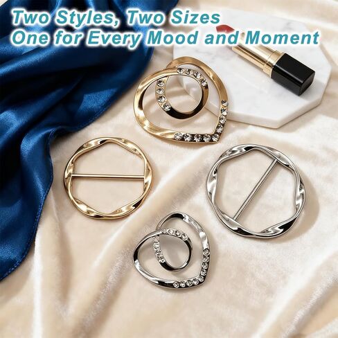 8PCS Scarf Rings and T-Shirt Tie Clips, 2-Size Metal Scarf Holder Set, Gold & Silver Waist Cinch & Shirt Side Tie Accessories for Women in Saudi Arabia