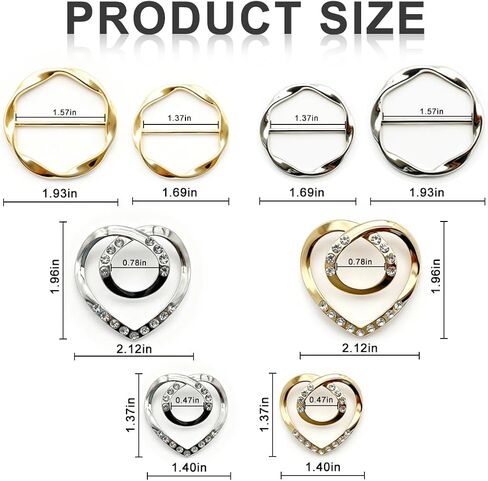 8PCS Scarf Rings and T-Shirt Tie Clips, 2-Size Metal Scarf Holder Set, Gold & Silver Waist Cinch & Shirt Side Tie Accessories for Women in Saudi Arabia