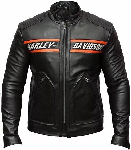 Men's Harley Biker Leather Jacket - Bill Goldberg Motorcycle Genuine Black Real Leather Jacket (US, Alpha, Medium, Regular, Regular, Black) in Saudi Arabia