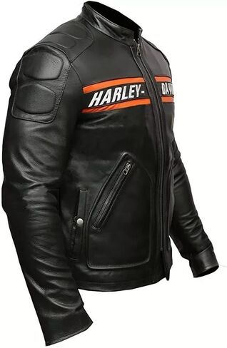 Men's Harley Biker Leather Jacket - Bill Goldberg Motorcycle Genuine Black Real Leather Jacket (US, Alpha, Medium, Regular, Regular, Black) in Saudi Arabia