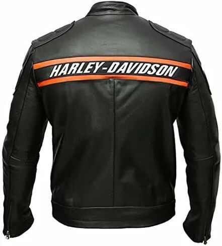 Men's Harley Biker Leather Jacket - Bill Goldberg Motorcycle Genuine Black Real Leather Jacket (US, Alpha, Medium, Regular, Regular, Black) in Saudi Arabia