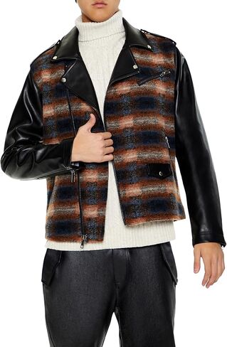 Forever 21 mens Plaid Faux Leather Moto Jacket in Saudi Arabia