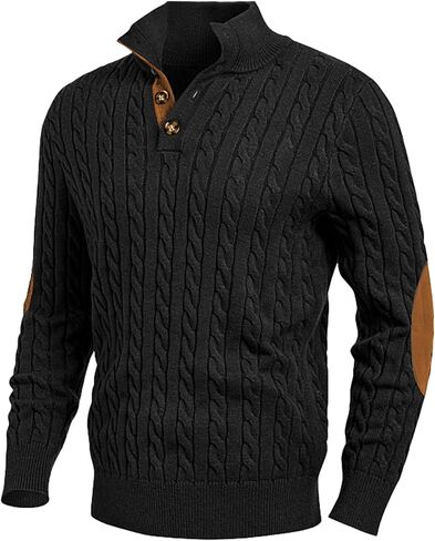 JMIERR Men's Cable Knit Pullover Sweater Casual Long Sleeve Stand Collar Button Knitted Sweaters in Kuwait