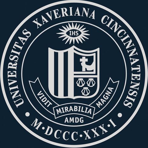Xavier University 11" w x 8.5" h Diploma Frame - Fits a bachelor's and master's - Silver Embossed Diploma Frame - Cherry Moulding with Navy and Silver Matting - Officially Licensed in Saudi Arabia