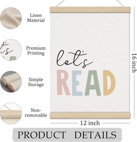 Reading Corner Posters for Classroom, Boho Classroom Decor Poster Hanger Frame 12x16 Inch, Reading Corner Nook Decor, Boho Let's Read Wall Art Decor for Girls Boys Room Book Nook in Saudi Arabia
