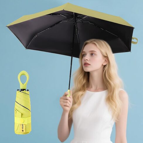 Folding Heart Handle Umbrella Compact Travel Manual Mini Umbrella for Sun Rain Use, Portable 6-Rib Design with UV Block Layer, Small Purse Size for Commuting Office Bag in Saudi Arabia