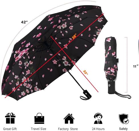 Travel Compact Umbrella - Automatic Open/Close, Compact & Lightweight, Windproof Small Folding Umbrella for Men/Women, Perfect for Purse or Backpack, Sakura. in Saudi Arabia