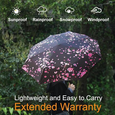 Travel Compact Umbrella - Automatic Open/Close, Compact & Lightweight, Windproof Small Folding Umbrella for Men/Women, Perfect for Purse or Backpack, Sakura. in Saudi Arabia