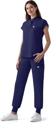 أطقم ملابس نسائية، توب طبي ضيق بياقة واقفة بدون أكمام وسروال رياضي برباط (XS-2XL) in Kuwait