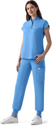 أطقم ملابس نسائية، توب طبي ضيق بياقة واقفة بدون أكمام وسروال رياضي برباط (XS-2XL) in Kuwait