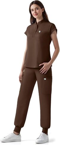 أطقم ملابس نسائية، توب طبي ضيق بياقة واقفة بدون أكمام وسروال رياضي برباط (XS-2XL) in Kuwait