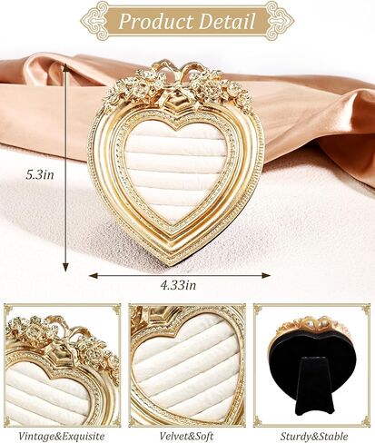 Vintage 14K Gold Plated Heart Ring Holder for Women - Jewelry Display Stand with Velvet Cushion, Wedding and Engagement Ring Organizer for Anniversary Valentine's Day Gift in Saudi Arabia