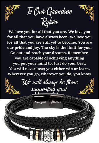 To My Grandson Bracelet From Mom Grandma, Handmade Braided Rope Bracelet Gift for Grandson From Grandparents, Valentines Birthday Graduation Day Christmas Gifts for Teenage in Saudi Arabia
