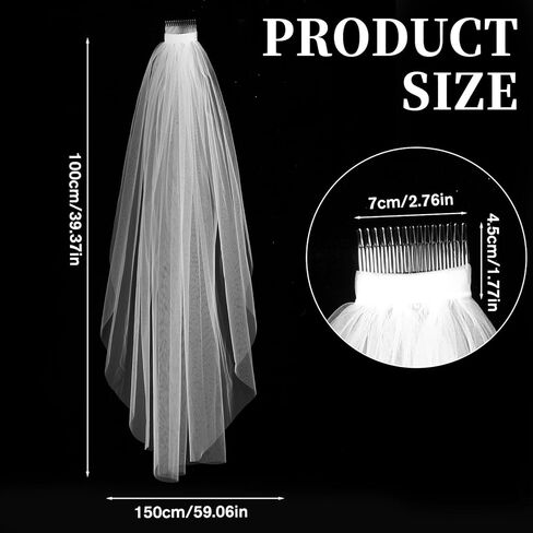 White Bridal Veil 1 Tier Tulle Veils with Comb for Brides and Women Wedding Women's Veils for Bachelorette Party in Saudi Arabia