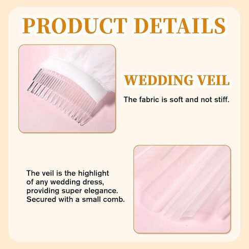 White Bridal Veil 1 Tier Tulle Veils with Comb for Brides and Women Wedding Women's Veils for Bachelorette Party in Saudi Arabia