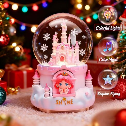 Snow Globe, Castle Musical Snow Globes with Crystal Ball & Colorful LED Lights, Snow Fall Fairy Tale Princess Castle Snow Globes, Christmas Birthday Gifts for Women, Girls, Kids, Home Room Decor in Saudi Arabia