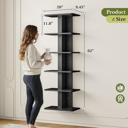 أرفف عائمة من REIBII مكونة من 6 طبقات، أرفف حائط سوداء بعمود عمودي لديكور المنزل، رف عائم لغرفة المعيشة وغرفة النوم والمكتب in Kuwait