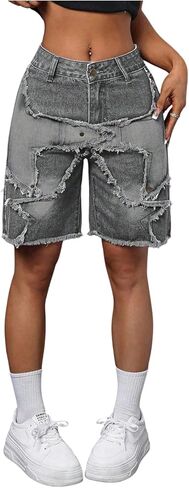 SweatyRocks Women's Y2K Jean Shorts Strar Leg Raw Trim Streetwear Bermuda Denim Shorts in Saudi Arabia