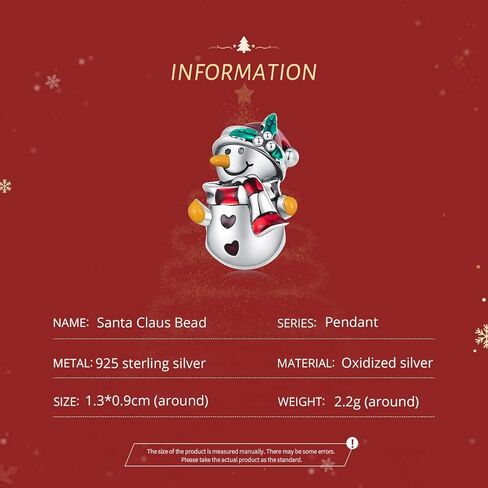 Christmas Snowman Charm Bead 925 Sterling Silver,Christmas Snowman Charm DIY Bracelets/Necklacess,Gifts Women for Christmass and New Year in Saudi Arabia
