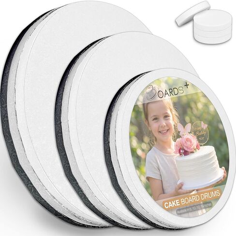 9 Pack Cake Board Drums in 3 Sizes (8, 10, 12 Inch) & in 3 Colors (White, Black, Gold) | 1/2" Thick Cake Rounds Sturdy & Greaseproof | Free Prop Up Tools | Perfect For Heavy/Tiered Cakes in Saudi Arabia