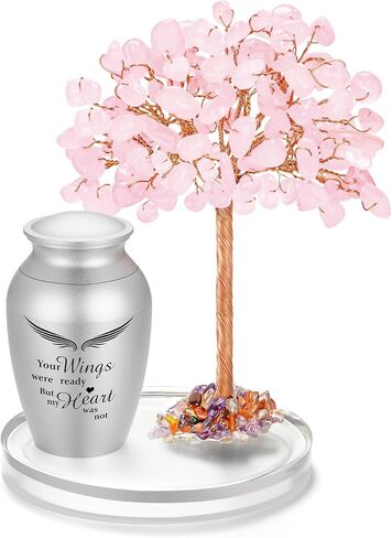SOITIS Mini Urn for Human Ashes, 2.4 Inches Small Urns for Human Ashes Keepsake, Stainless Steel Urns for Women Men with Pink Crystal Tree, Decoration Urn, Cremation Wings Keepsake in Saudi Arabia