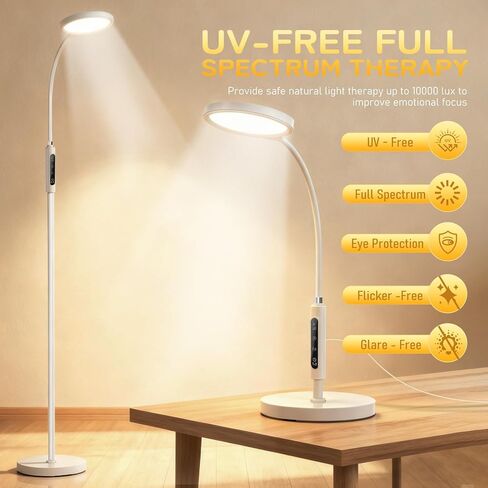 Light Therapy Lamp, 11000 Lux UV-Free Floor Lamp, Full Spectrum LED Sunlight with Touch Remote Control, Adjustable 7 Color Temperatures 9 Brightness Levels for Office Living Room Reading White in Saudi Arabia