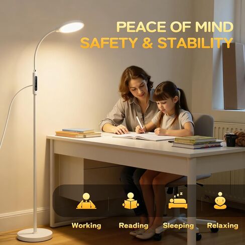 Light Therapy Lamp, 11000 Lux UV-Free Floor Lamp, Full Spectrum LED Sunlight with Touch Remote Control, Adjustable 7 Color Temperatures 9 Brightness Levels for Office Living Room Reading White in Saudi Arabia