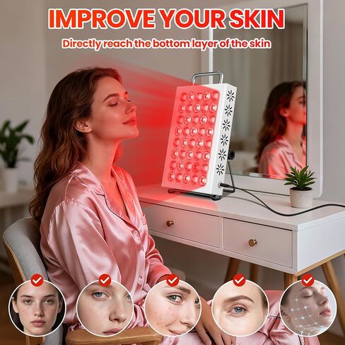 العلاج بالضوء الأحمر للوجه والجسم، 660 نانومتر و850 نانومتر بالقرب من لوحة العلاج بالضوء الأحمر بالأشعة تحت الحمراء مع حامل قابل للتعديل، مصباح علاج بالضوء الأحمر LED ثنائي الشريحة المحمول مع مؤقت و5 مستويات سطوع in Kuwait
