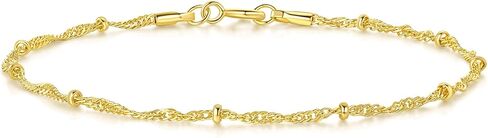 Naiswan 14K Gold Plated Bracelets for Women Gold Plated Singapore Chain Bracelet for Women Stylish Design with Eye-Catching Shine Twisted Bead Bracelet for Womens 17/19/21cm in Saudi Arabia