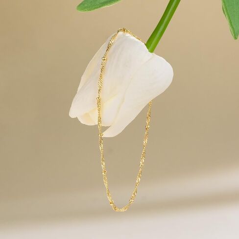 Naiswan 14K Gold Plated Bracelets for Women Gold Plated Singapore Chain Bracelet for Women Stylish Design with Eye-Catching Shine Twisted Bead Bracelet for Womens 17/19/21cm in Saudi Arabia