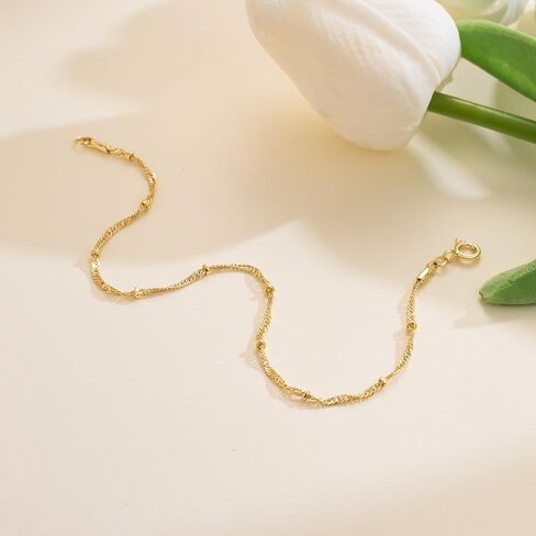 Naiswan 14K Gold Plated Bracelets for Women Gold Plated Singapore Chain Bracelet for Women Stylish Design with Eye-Catching Shine Twisted Bead Bracelet for Womens 17/19/21cm in Saudi Arabia