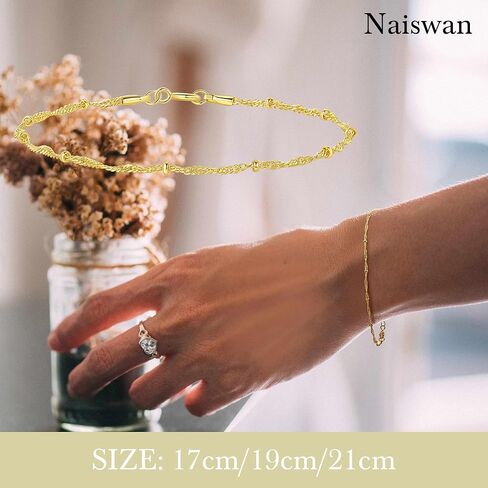 Naiswan 14K Gold Plated Bracelets for Women Gold Plated Singapore Chain Bracelet for Women Stylish Design with Eye-Catching Shine Twisted Bead Bracelet for Womens 17/19/21cm in Saudi Arabia