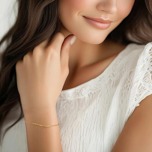 Naiswan 14K Gold Plated Bracelets for Women Gold Plated Singapore Chain Bracelet for Women Stylish Design with Eye-Catching Shine Twisted Bead Bracelet for Womens 17/19/21cm in Saudi Arabia