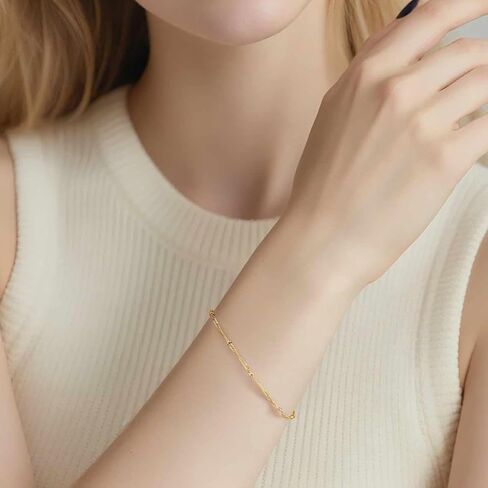Naiswan 14K Gold Plated Bracelets for Women Gold Plated Singapore Chain Bracelet for Women Stylish Design with Eye-Catching Shine Twisted Bead Bracelet for Womens 17/19/21cm in Saudi Arabia