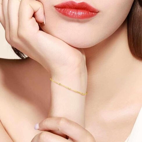 Naiswan 14K Gold Plated Bracelets for Women Gold Plated Singapore Chain Bracelet for Women Stylish Design with Eye-Catching Shine Twisted Bead Bracelet for Womens 17/19/21cm in Saudi Arabia